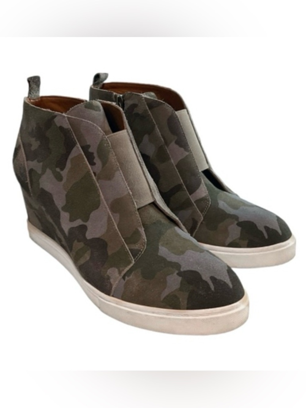 Linea Paolo Felicia Suede Sneaker Wedge Camouflage Size 11